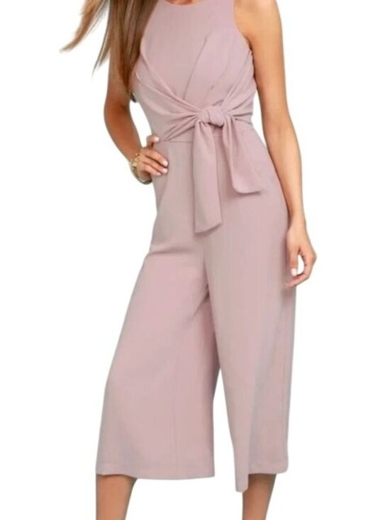 Lulu's Pants - Lulus Mauve Culotte Jumpsuit Women Size S Sleeveless Wide Leg Tie Waist Midi